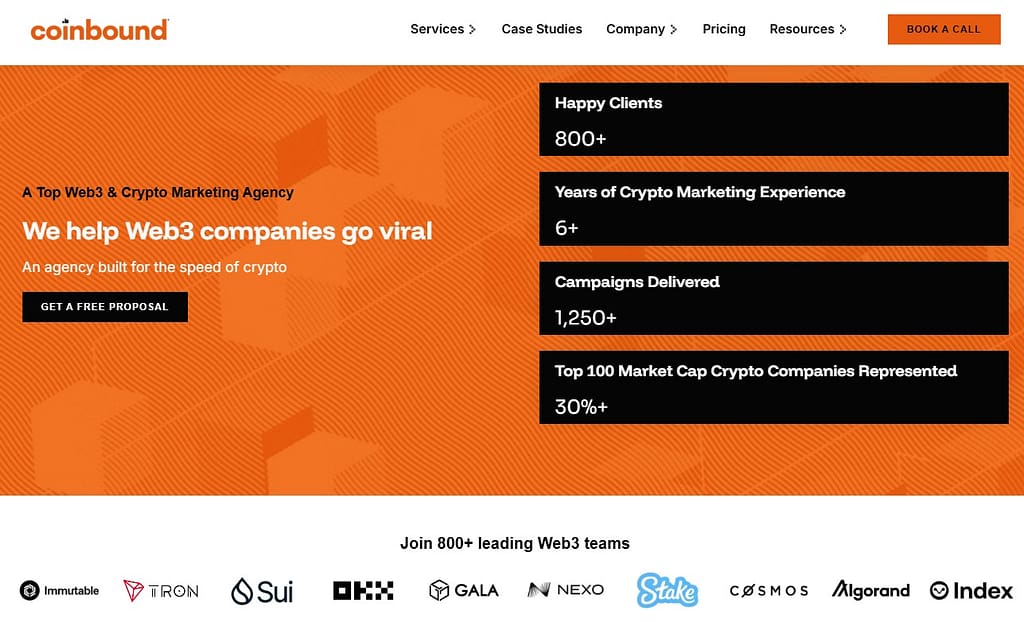 Coinbound crypto marketign agency homepage screenshot