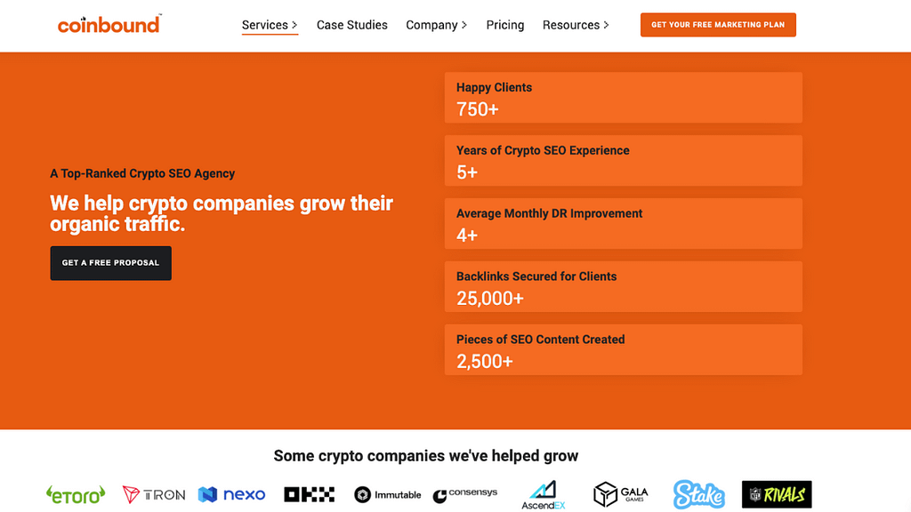 Coinbound Web3 SEO Agency Screenshot